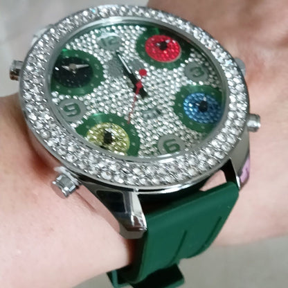 Iced Out Multi-Time Zone Watch Silicone Couple Band | Caratix