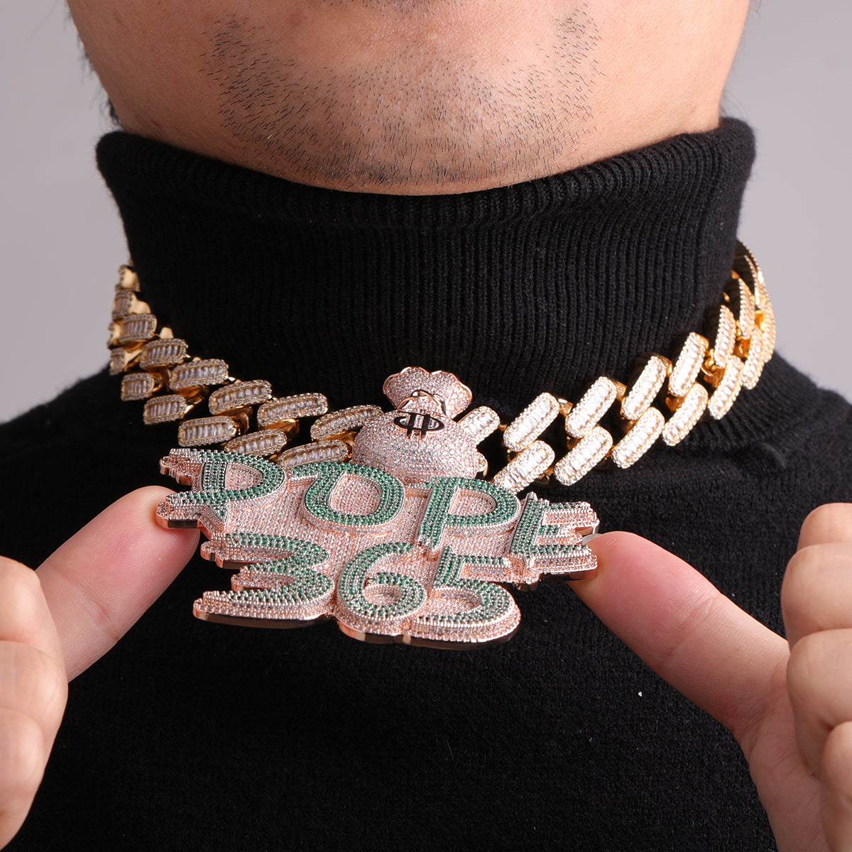 Money Bag Bail Two Tone Solid Iced Out Personalized Custom Name Necklace Pendant - Luxury Custom Jewelry