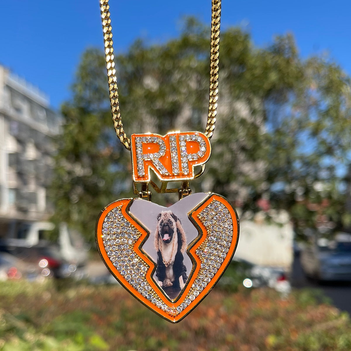 Broken Heart RIP Glow-in-the-Dark Custom Photo Pendant Necklace – Iced Out Hip Hop Jewelry