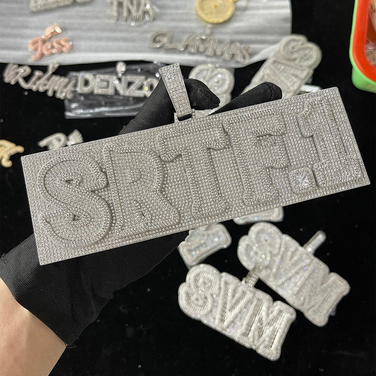 Plate Design VVS Shine Iced Out Personalized Custom Name Necklace Pendant - Luxury Custom Jewelry