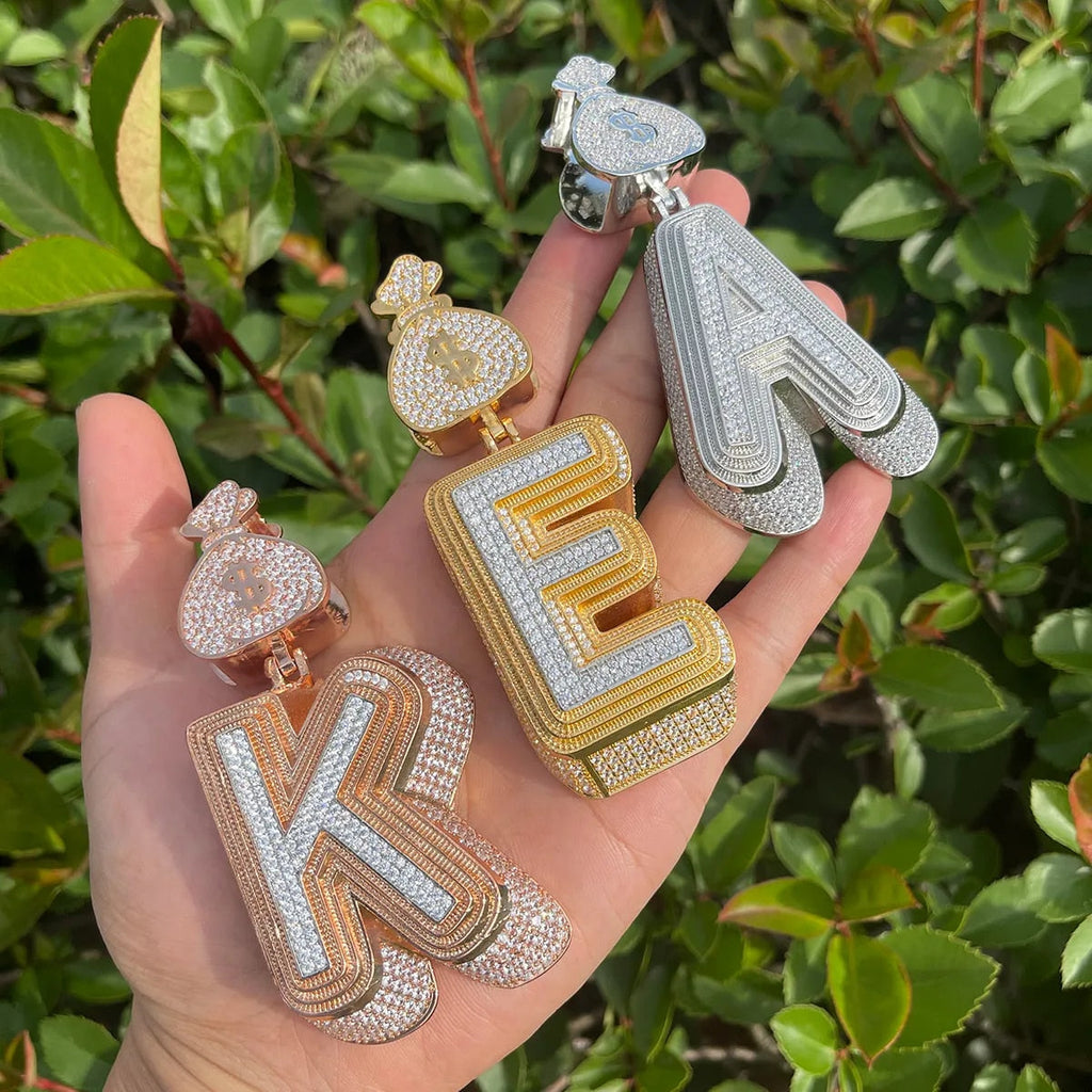 Luxury Full Stoned Triple Layer Iced Out Initial Custom Name Necklace Pendant 