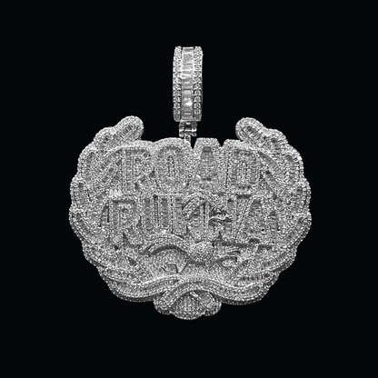 Road Runna Two Tone Badge Iced Out Letter Diamond Pendant Necklace – Custom Hip Hop Jewelry for Men