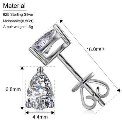 Ladies VVS Diamond Teardrop 925 Sterling Silver Push Back Earrings