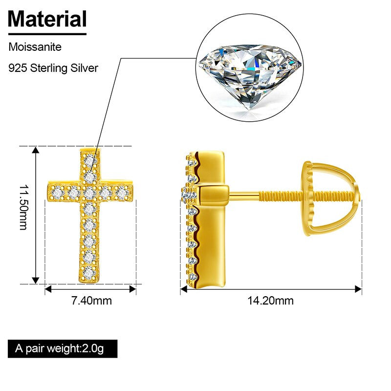 Solid 925 Sterling Silver Genuine VVS Diamond Iced Cross Hip Hop Earrings – Bold Iced Jewelry
