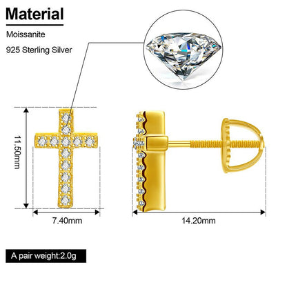 Solid 925 Sterling Silver Genuine VVS Diamond Iced Cross Hip Hop Earrings – Bold Iced Jewelry
