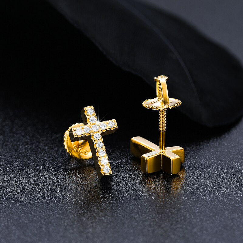 Solid 925 Sterling Silver Genuine VVS Diamond Iced Cross Hip Hop Earrings – Bold Iced Jewelry