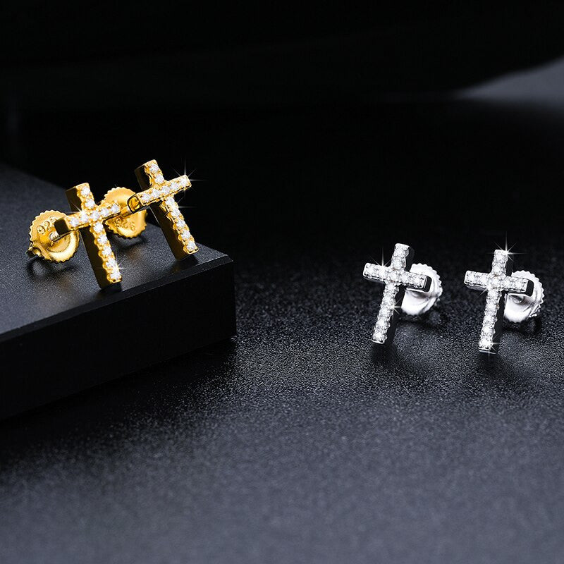 Solid 925 Sterling Silver Genuine VVS Diamond Iced Cross Hip Hop Earrings – Bold Iced Jewelry