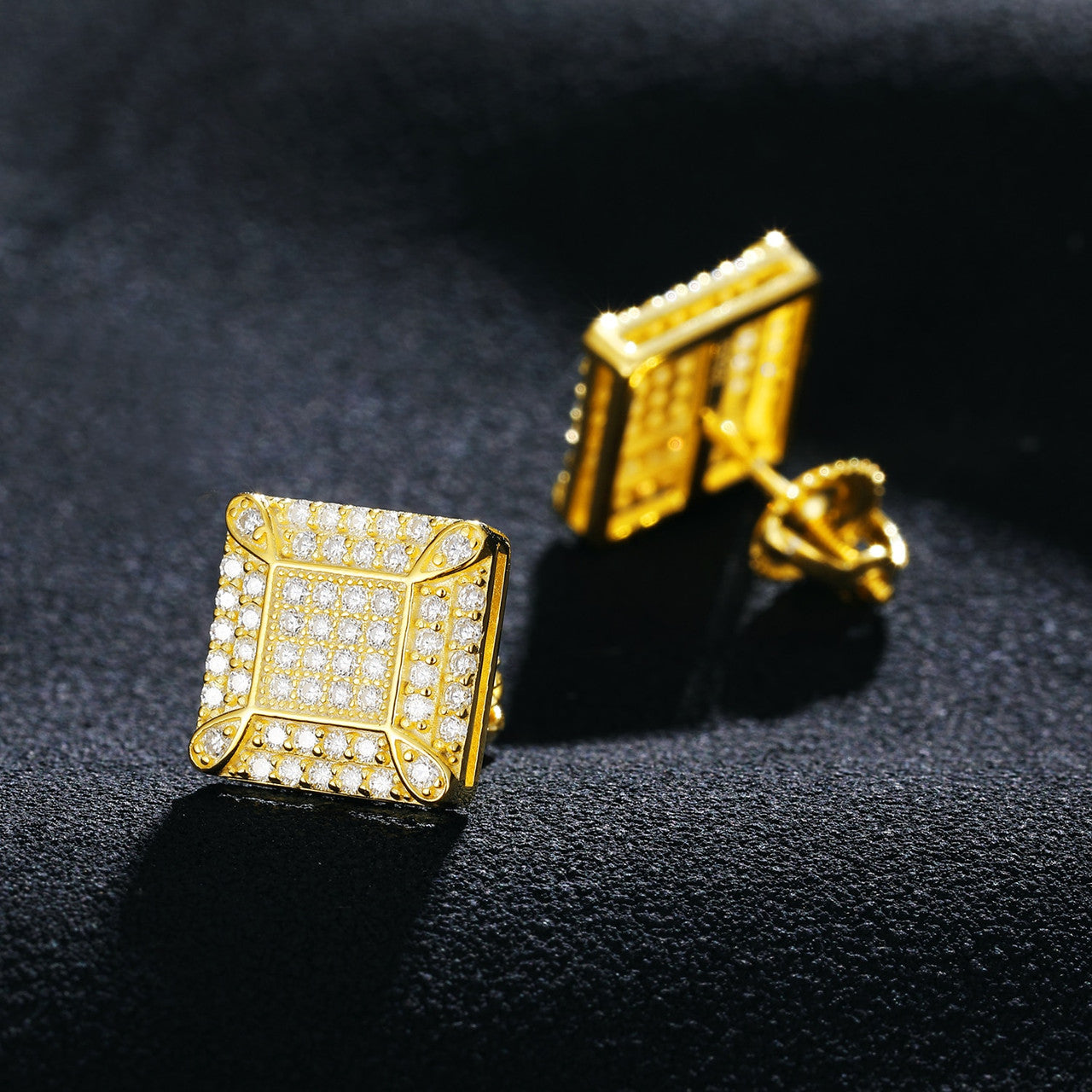 Men’s Ultra Iced Genuine VVS Diamond Solid 925 Silver Square Block Hip Hop Earrings – Bold Iced Jewelry