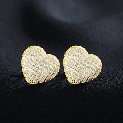 Luxury Lab Diamond .925 Sterling Silver Heart Bling Hip Hop Earrings