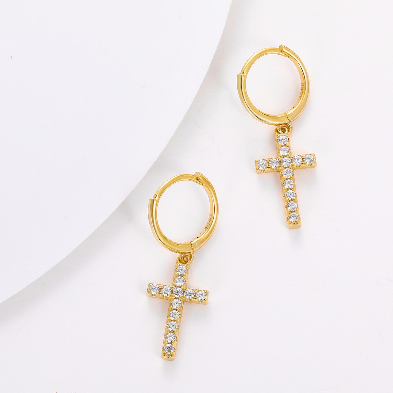 925 Sterling Silver VVS Diamond Hoop Cross Prong Earrings
