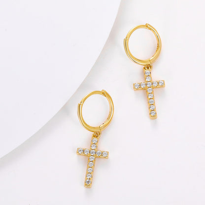 925 Sterling Silver VVS Diamond Hoop Cross Prong Earrings