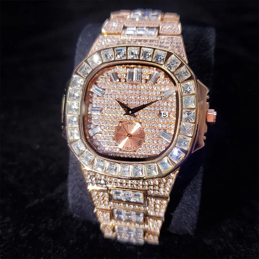 Luxury Nautilus Iced Out Watch for Men | Full Quartz Mens Watches | Hip Hop Bracelet Clock | Waterproof Gift for Men | Caratix - CaratixJewelry