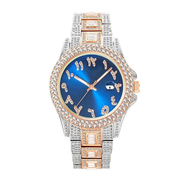 Luxury Blue Arabic Men's Watch | Iced Out Watch with Dial | New Business Stainless Steel Quartz Wristwatch | Waterproof Male Clock | Caratix - CaratixJewelry