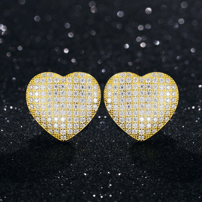 Luxury Lab Diamond .925 Sterling Silver Heart Bling Hip Hop Earrings
