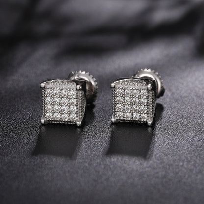 Flooded Ice 3D Cube Genuine VVS Diamond 925 Solid Silver Hip Hop Bling Earrings – Iced Out Jewelry