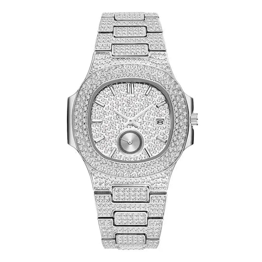 Luxury Men's Chronograph Watch | Sapphire Glass Full Iced Out Watch | Stainless Steel Automatic Date Quartz Clock | Caratix - CaratixJewelry