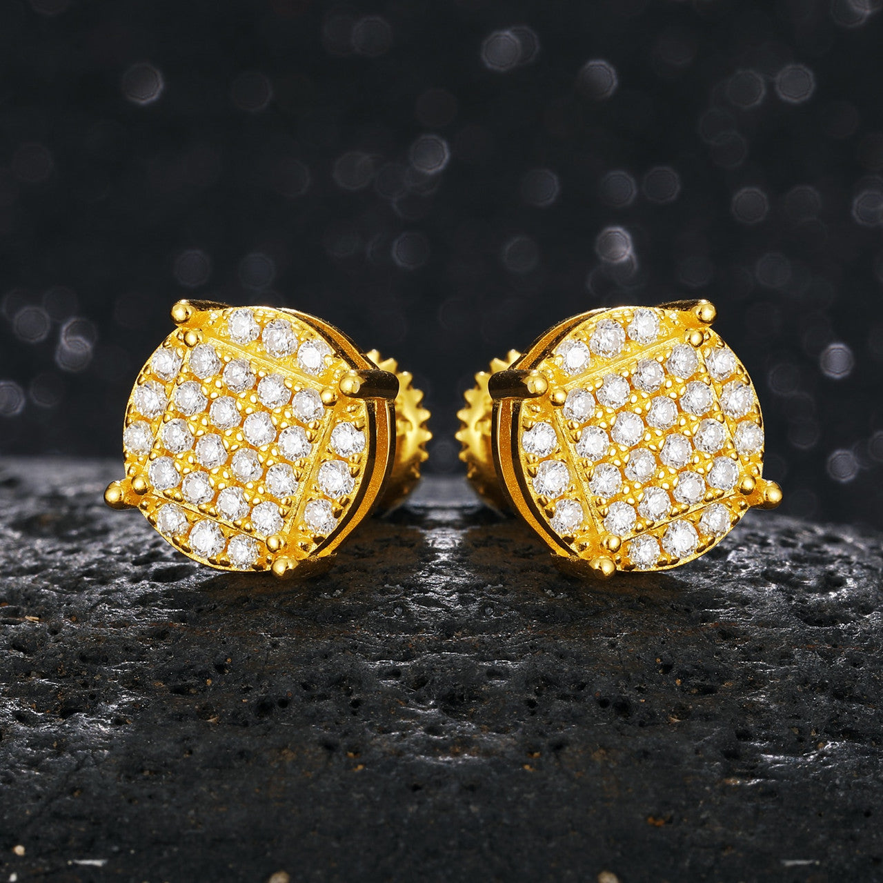 Men's Classic Total Ice 18k Gold Over 925 Silver Lab Diamond Earrings