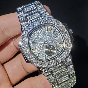 Luxury Men's Chronograph Watch | Sapphire Glass Full Iced Out Watch | Stainless Steel Automatic Date Quartz Clock | Caratix - CaratixJewelry