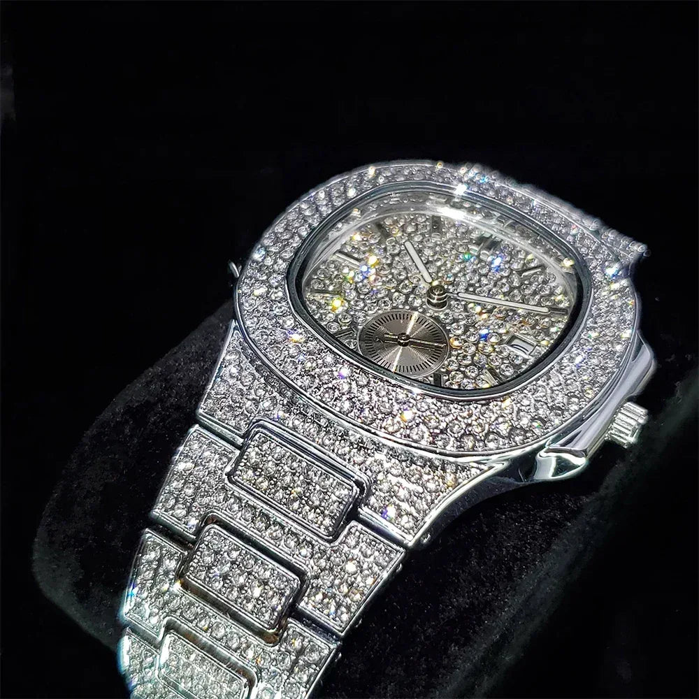 Luxury Men's Chronograph Watch | Sapphire Glass Full Iced Out Watch | Stainless Steel Automatic Date Quartz Clock | Caratix - CaratixJewelry