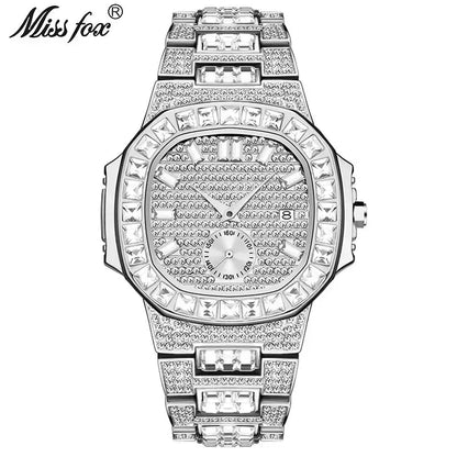Luxury Nautilus Iced Out Watch for Men | Full Quartz Mens Watches | Hip Hop Bracelet Clock | Waterproof Gift for Men | Caratix - CaratixJewelry