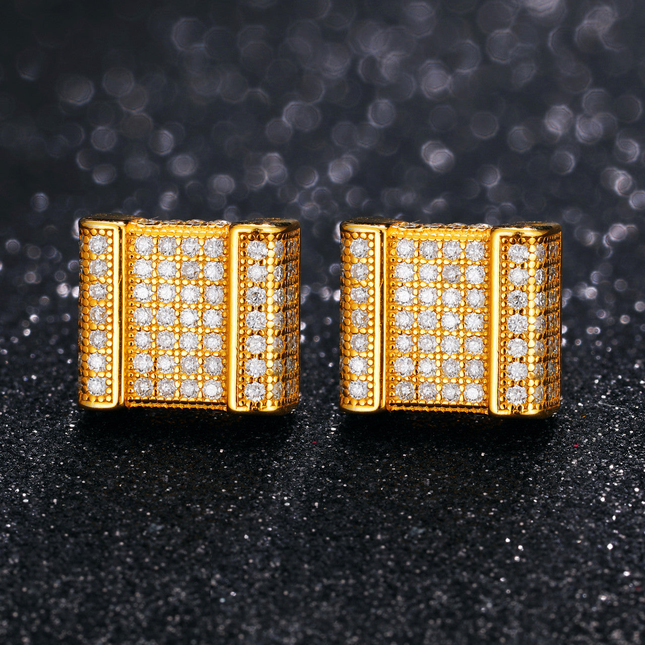 Square Cut Genuine Diamond Sterling Silver Flooded Ice Hip Hop Earrings
