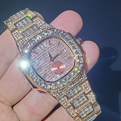 Luxury Nautilus Iced Out Watch for Men | Full Quartz Mens Watches | Hip Hop Bracelet Clock | Waterproof Gift for Men | Caratix - CaratixJewelry