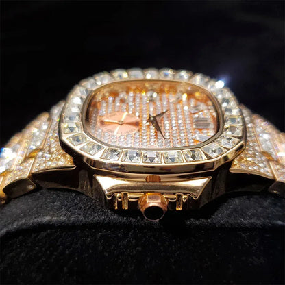 Luxury Nautilus Iced Out Watch for Men | Full Quartz Mens Watches | Hip Hop Bracelet Clock | Waterproof Gift for Men | Caratix - CaratixJewelry
