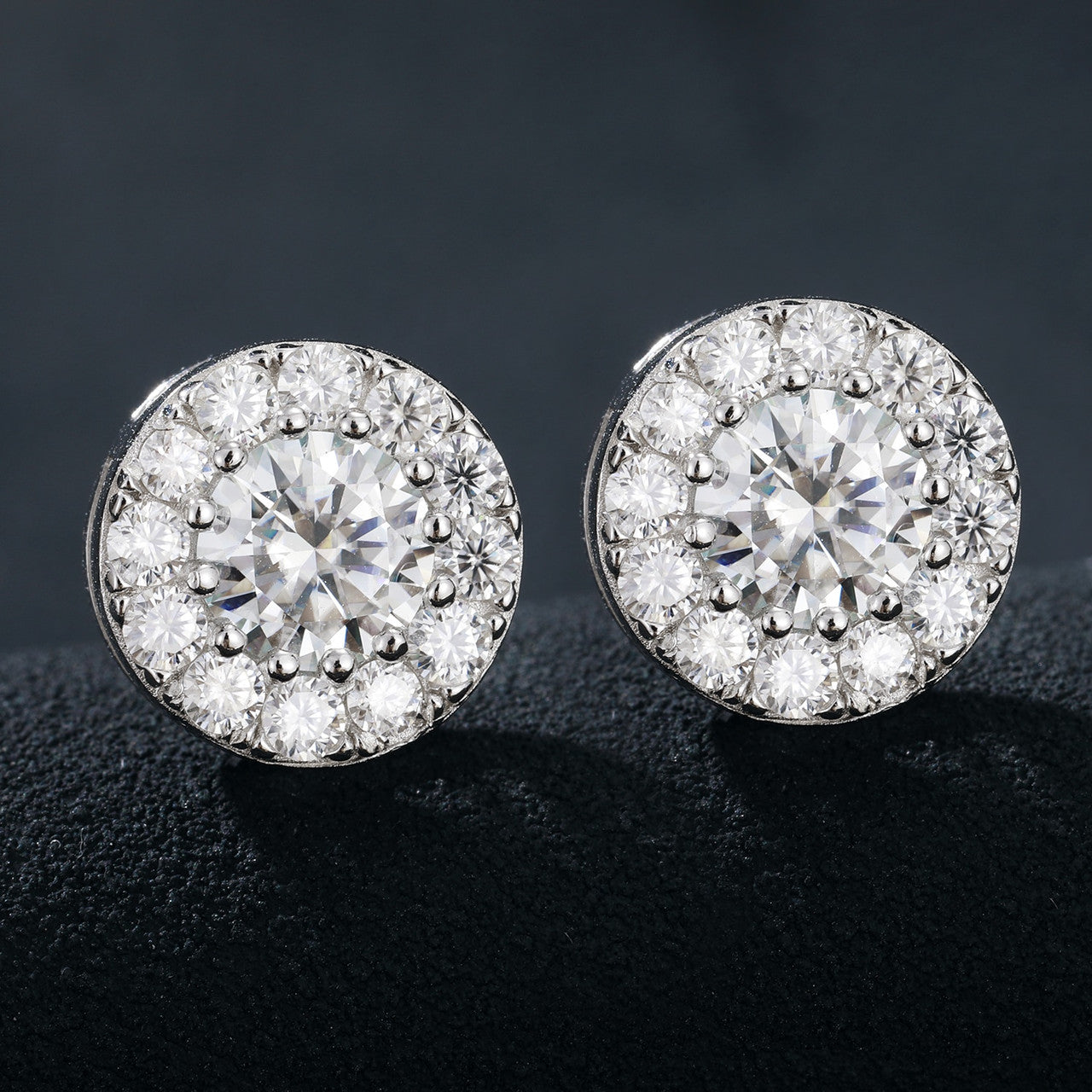 Genuine VVS Diamond 925 Sterling Silver Iced Round Stud Earrings