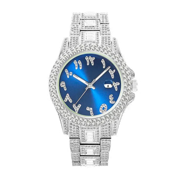 Luxury Blue Arabic Men's Watch | Iced Out Watch with Dial | New Business Stainless Steel Quartz Wristwatch | Waterproof Male Clock | Caratix - CaratixJewelry