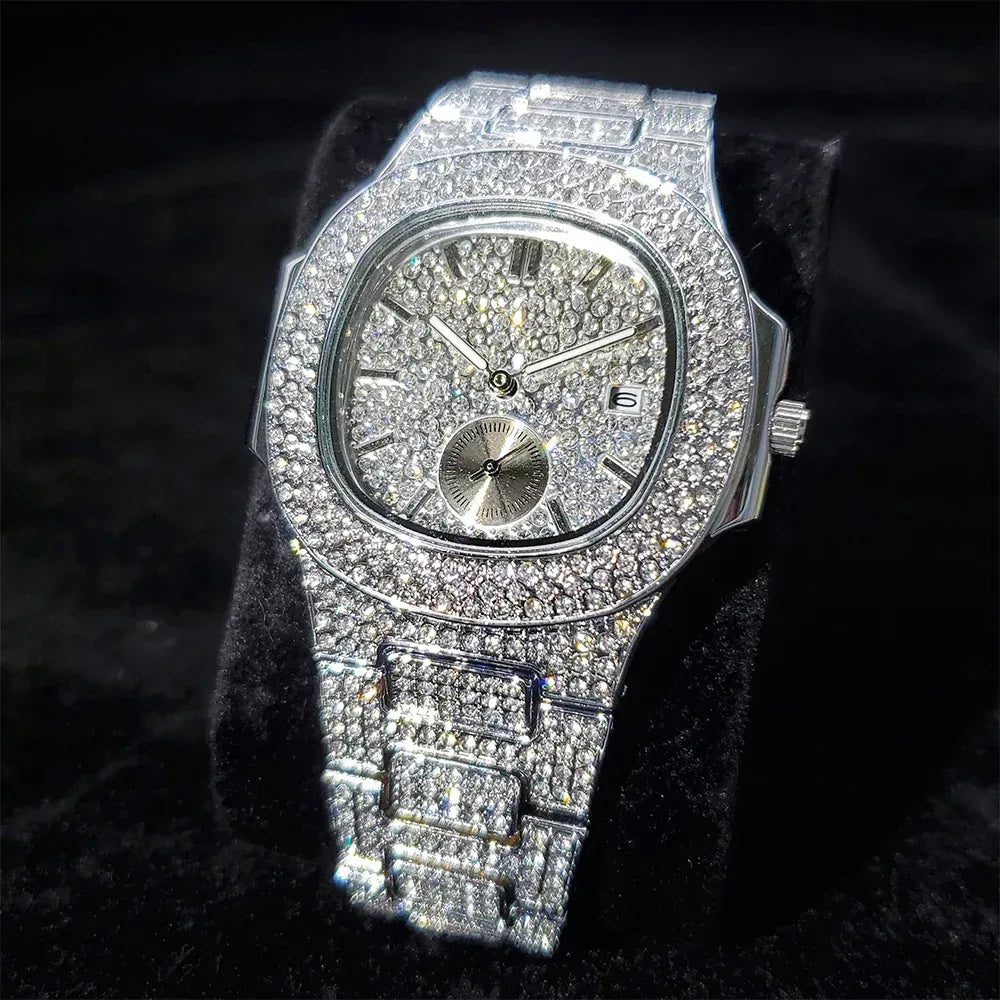 Luxury Men's Chronograph Watch | Sapphire Glass Full Iced Out Watch | Stainless Steel Automatic Date Quartz Clock | Caratix - CaratixJewelry