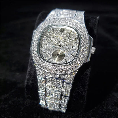 Luxury Men's Chronograph Watch | Sapphire Glass Full Iced Out Watch | Stainless Steel Automatic Date Quartz Clock | Caratix - CaratixJewelry