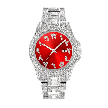 Luxury Blue Arabic Men's Watch | Iced Out Watch with Dial | New Business Stainless Steel Quartz Wristwatch | Waterproof Male Clock | Caratix - CaratixJewelry