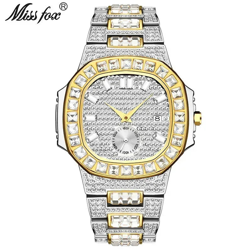 Luxury Nautilus Iced Out Watch for Men | Full Quartz Mens Watches | Hip Hop Bracelet Clock | Waterproof Gift for Men | Caratix - CaratixJewelry