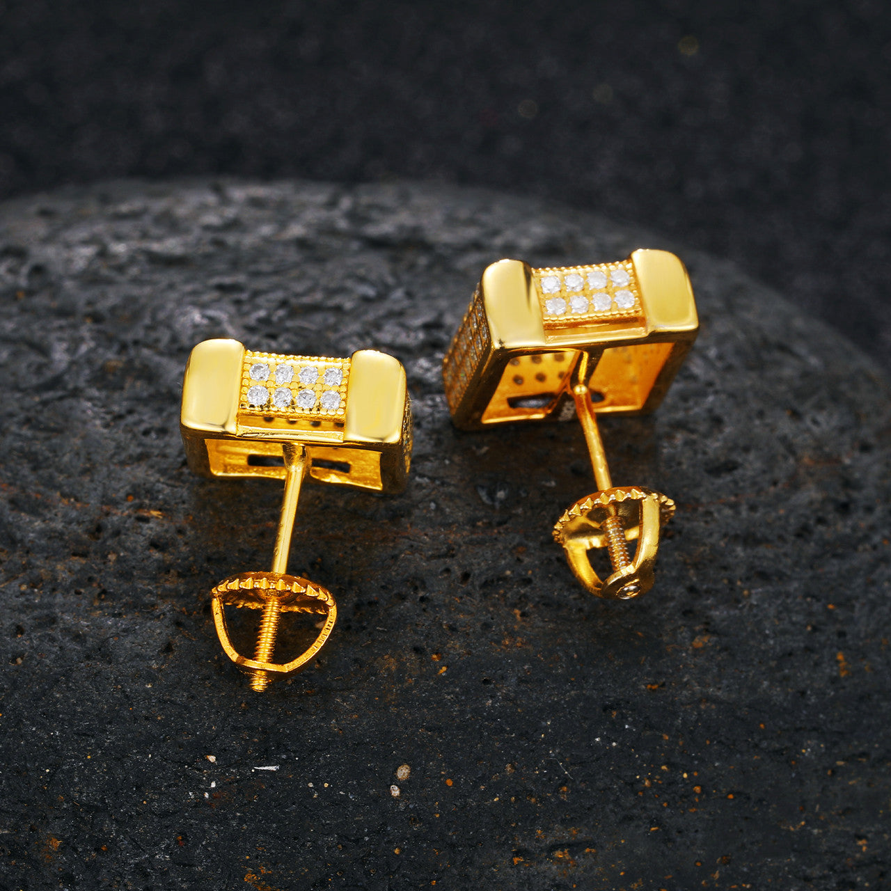 Square Cut Genuine Diamond Sterling Silver Flooded Ice Hip Hop Earrings