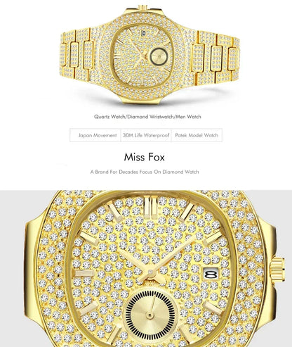 Luxury Men's Chronograph Watch | Sapphire Glass Full Iced Out Watch | Stainless Steel Automatic Date Quartz Clock | Caratix - CaratixJewelry
