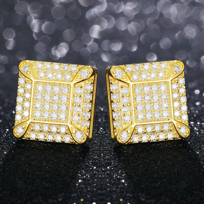 Men’s Ultra Iced Genuine VVS Diamond Solid 925 Silver Square Block Hip Hop Earrings – Bold Iced Jewelry