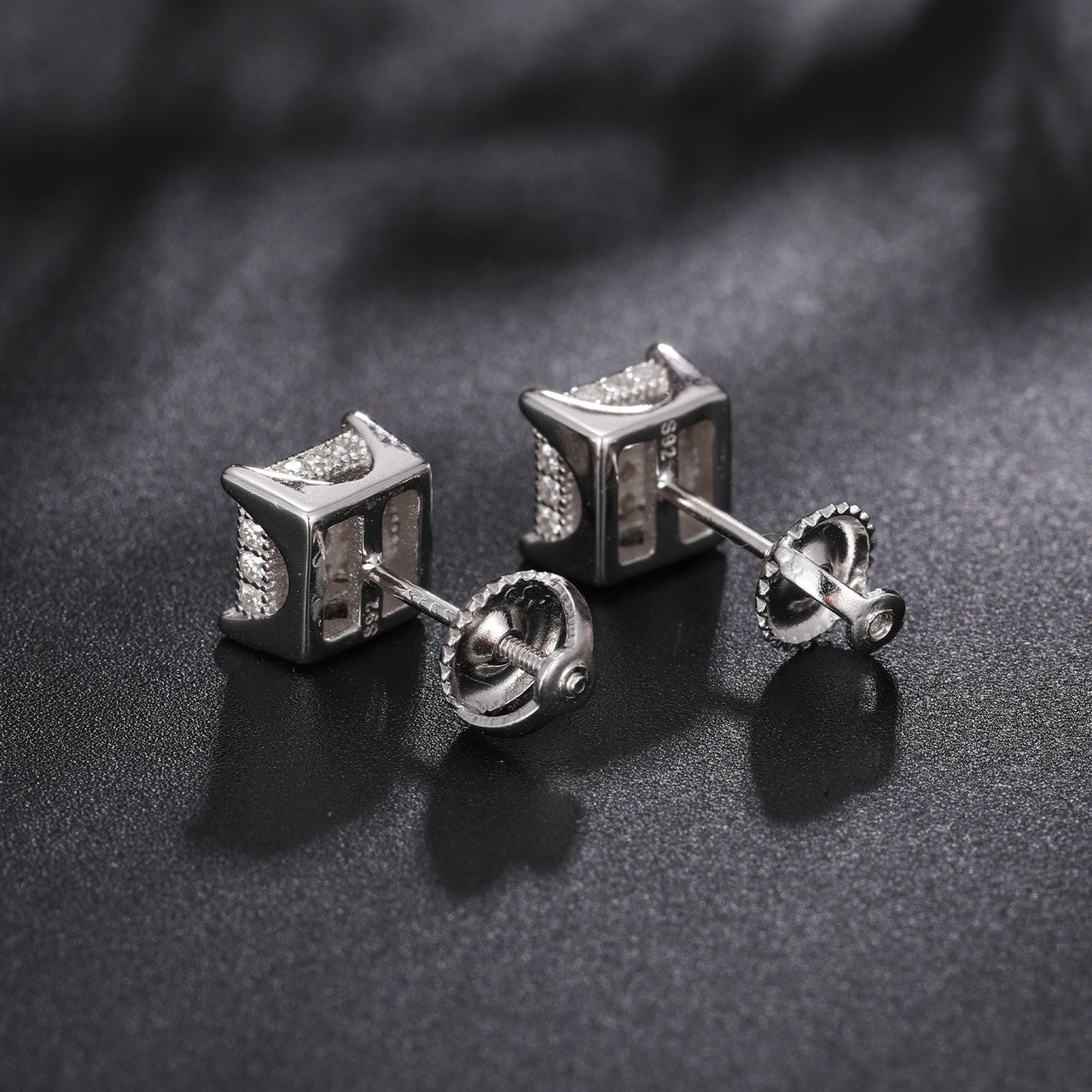 Flooded Ice 3D Cube Genuine VVS Diamond 925 Solid Silver Hip Hop Bling Earrings – Iced Out Jewelry