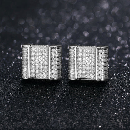 Square Cut Genuine Diamond Sterling Silver Flooded Ice Hip Hop Earrings