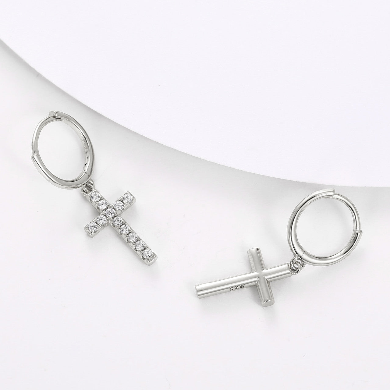 925 Sterling Silver VVS Diamond Hoop Cross Prong Earrings