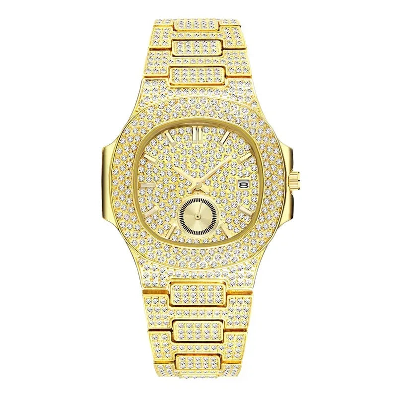 Luxury Men's Chronograph Watch | Sapphire Glass Full Iced Out Watch | Stainless Steel Automatic Date Quartz Clock | Caratix - CaratixJewelry
