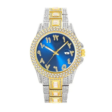 Luxury Blue Arabic Men's Watch | Iced Out Watch with Dial | New Business Stainless Steel Quartz Wristwatch | Waterproof Male Clock | Caratix - CaratixJewelry