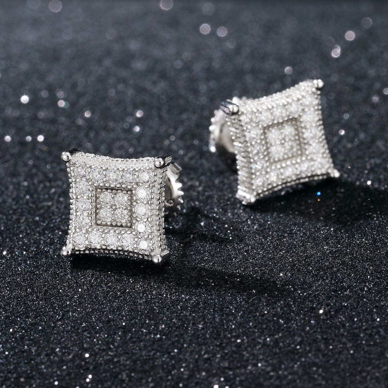 Men's VVS Lab Diamond 925 Sterling Silver Kite Square Hip Hop Earrings