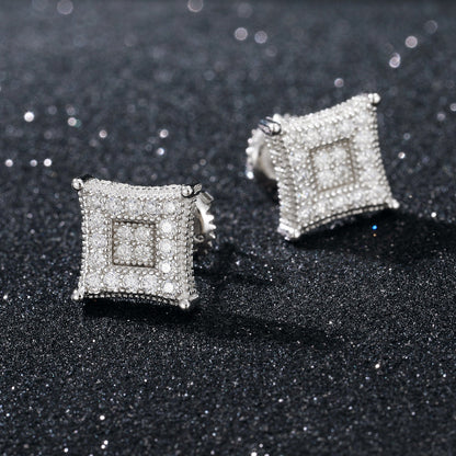 Men's VVS Lab Diamond 925 Sterling Silver Kite Square Hip Hop Earrings