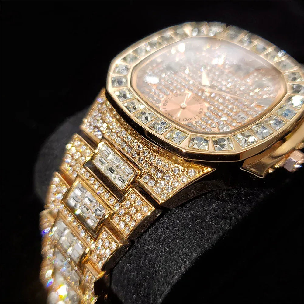 Luxury Nautilus Iced Out Watch for Men | Full Quartz Mens Watches | Hip Hop Bracelet Clock | Waterproof Gift for Men | Caratix - CaratixJewelry