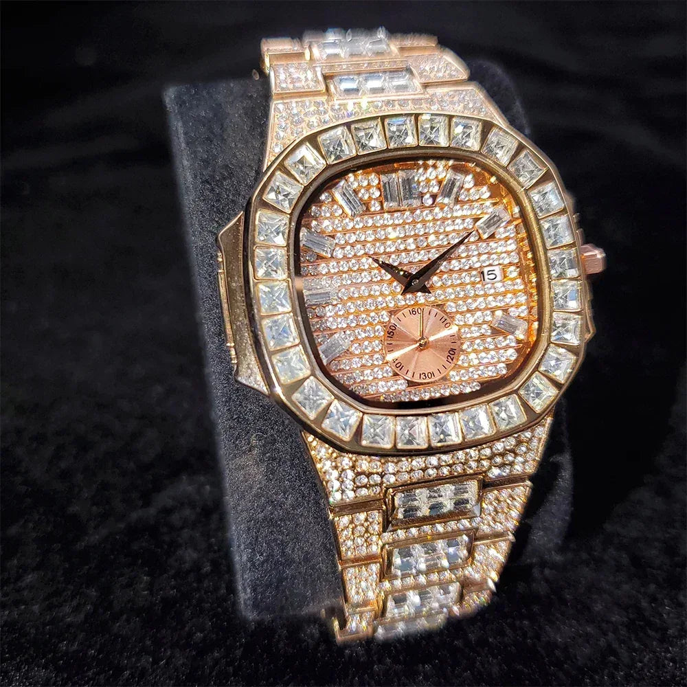 Luxury Nautilus Iced Out Watch for Men | Full Quartz Mens Watches | Hip Hop Bracelet Clock | Waterproof Gift for Men | Caratix - CaratixJewelry