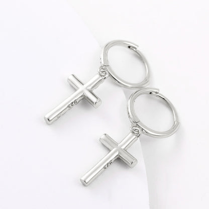 925 Sterling Silver VVS Diamond Hoop Cross Prong Earrings
