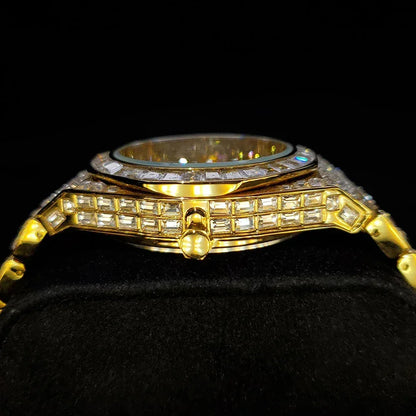 Luxury Hip Hop Men's Watch | Silver Iced Out Watch with Date | Top Brand Quartz Wristwatch | Reloj Hombre | Caratix - CaratixJewelry