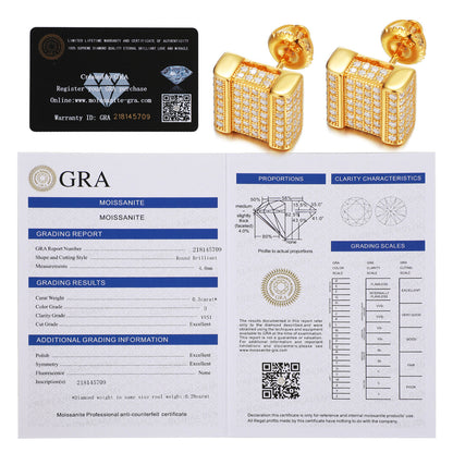 Square Cut Genuine Diamond Sterling Silver Flooded Ice Hip Hop Earrings