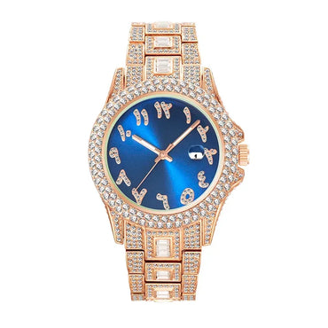 Luxury Blue Arabic Men's Watch | Iced Out Watch with Dial | New Business Stainless Steel Quartz Wristwatch | Waterproof Male Clock | Caratix - CaratixJewelry