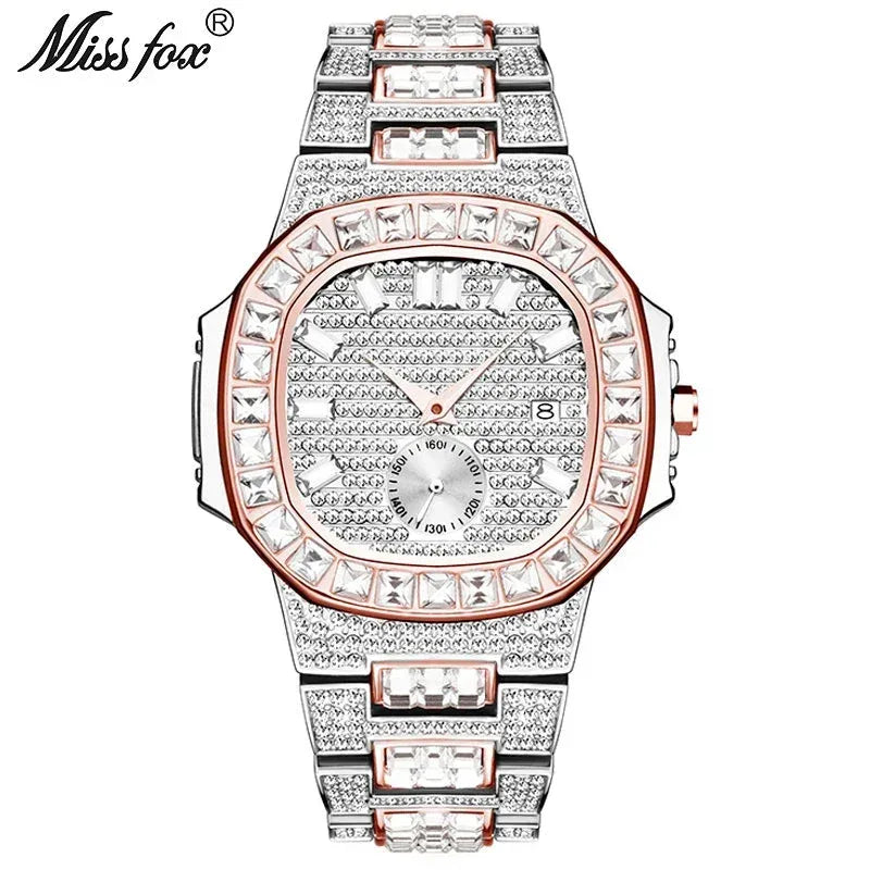 Luxury Nautilus Iced Out Watch for Men | Full Quartz Mens Watches | Hip Hop Bracelet Clock | Waterproof Gift for Men | Caratix - CaratixJewelry